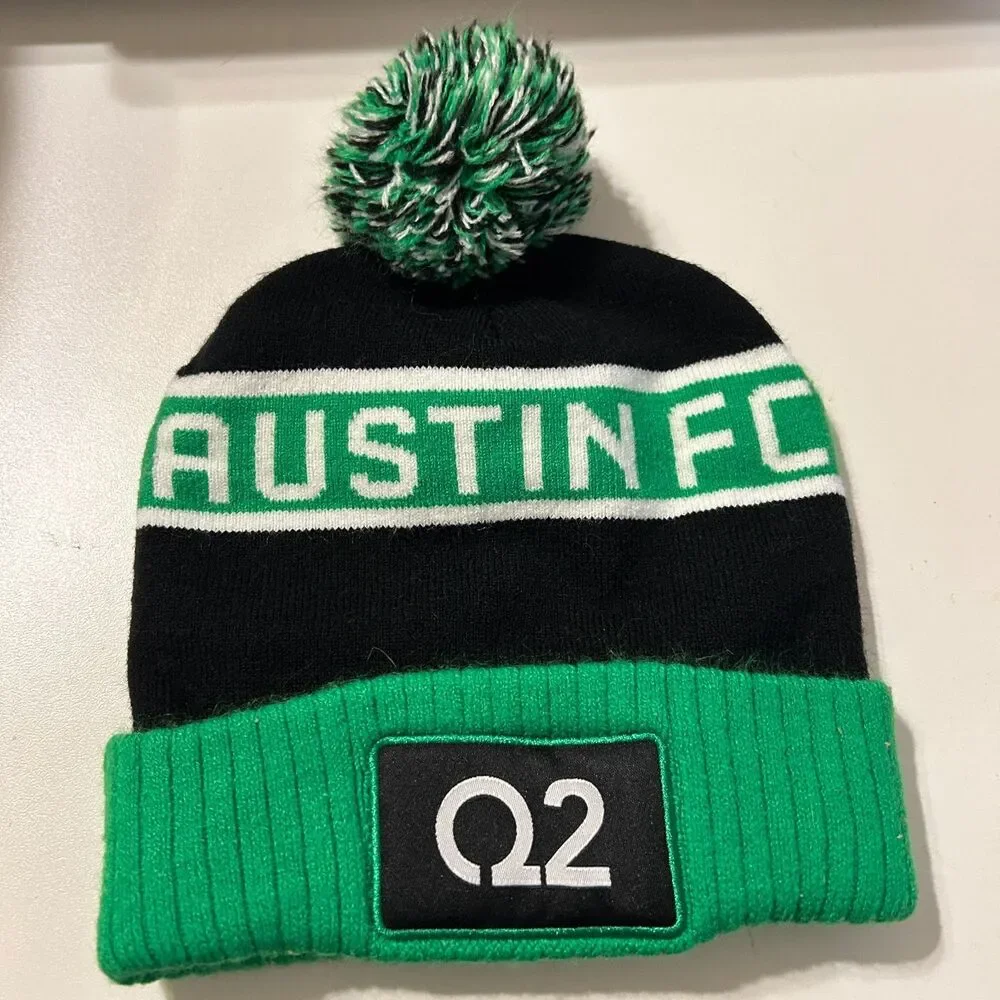 Austin FC Q2 MLS Black Green Knit PomPom Beanie Youth Hat Cap Soccer Futbol